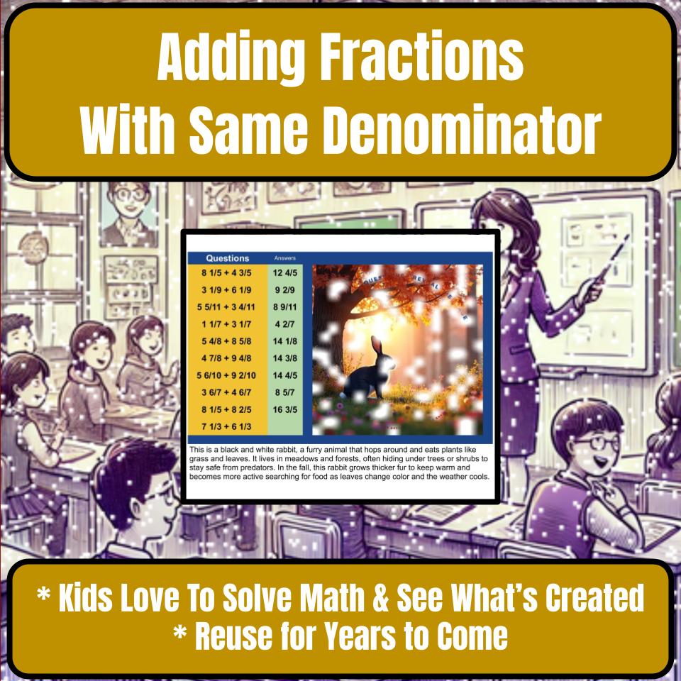 Adding Fractions With Same Denominator Mystery Picture P0187
