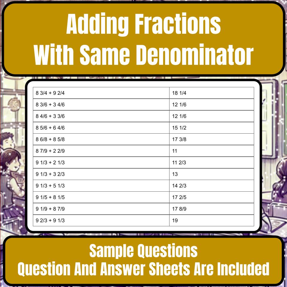 Adding Fractions With Same Denominator Mystery Picture P0187