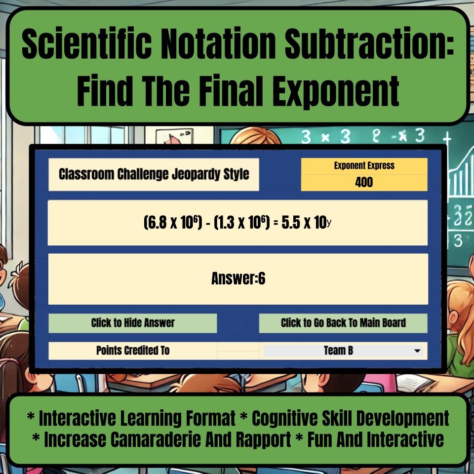 Scientific Notation Subtraction: Find The Final Exponent Jeopardy Review I0019