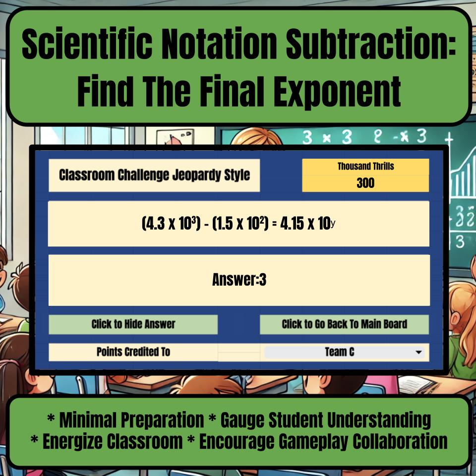 Scientific Notation Subtraction: Find The Final Exponent Jeopardy Review I0019