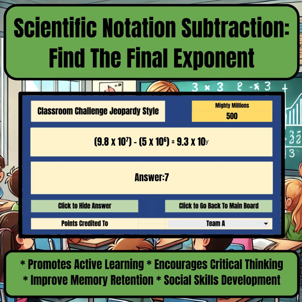 Scientific Notation Subtraction: Find The Final Exponent Jeopardy Review I0019
