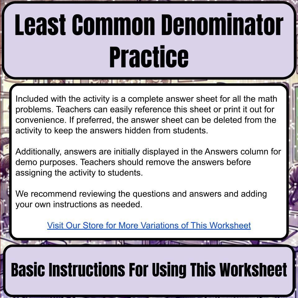 Least Common Denominator Practice Mystery Picture P0202
