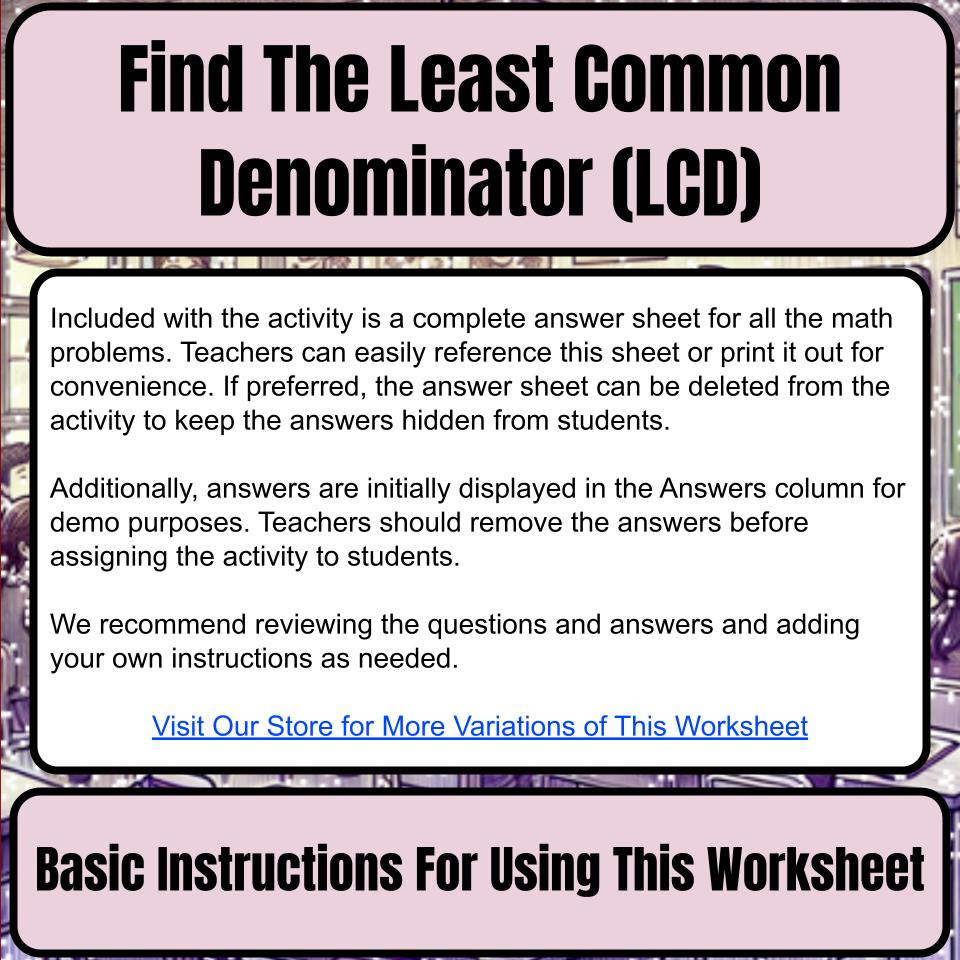 Find The Least Common Denominator (Lcd) Mystery Picture P0203