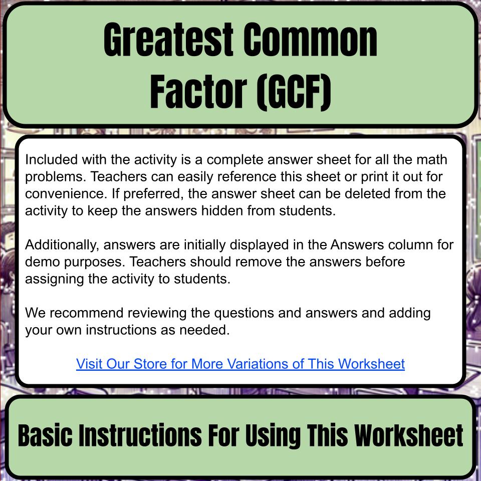 Greatest Common Factor (Gcf) Mystery Picture P0208