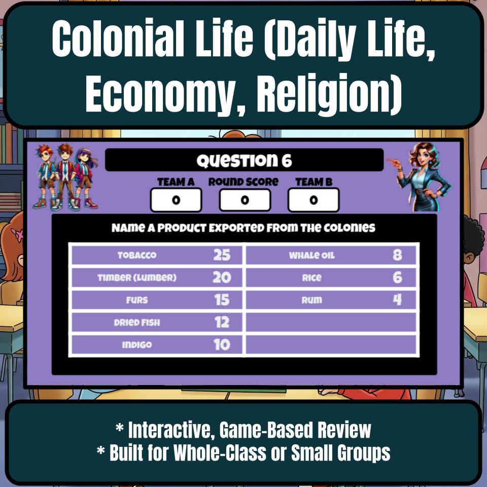 Colonial Life (Daily Life, Economy, Religion) Review Feud CF0214