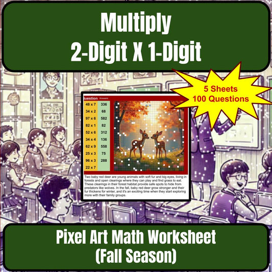 Multiply 2-Digit X 1-Digit Mystery Picture P0217