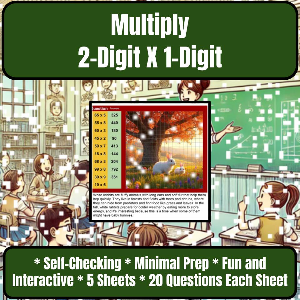 Multiply 2-Digit X 1-Digit Mystery Picture P0217