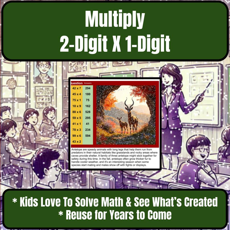 Multiply 2-Digit X 1-Digit Mystery Picture P0217