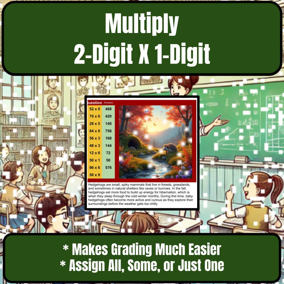 Multiply 2-Digit X 1-Digit Mystery Picture P0217