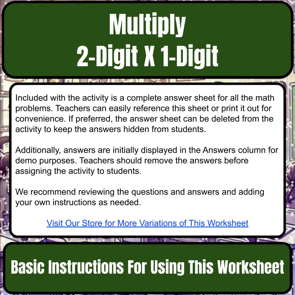 Multiply 2-Digit X 1-Digit Mystery Picture P0217