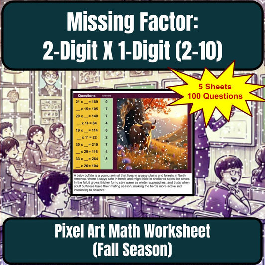 Multiply 2-Digit X 1-Digit, Missing Factor 2–10 Mystery Picture P0218