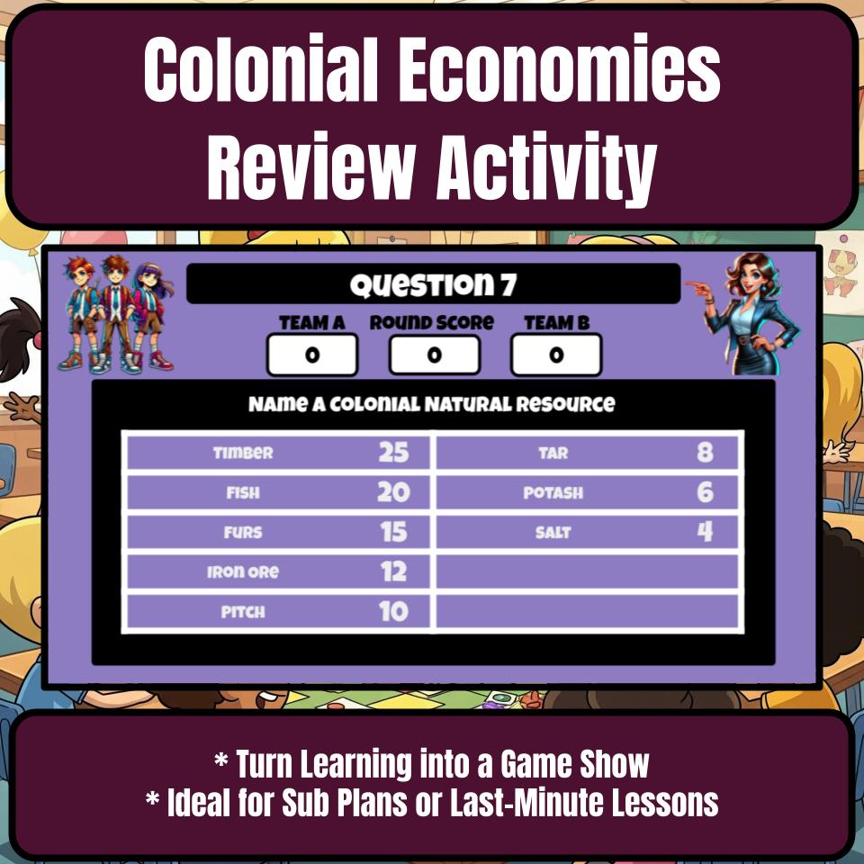 Colonial Economies Family Feud Game Social Studies Review Activity CF0218