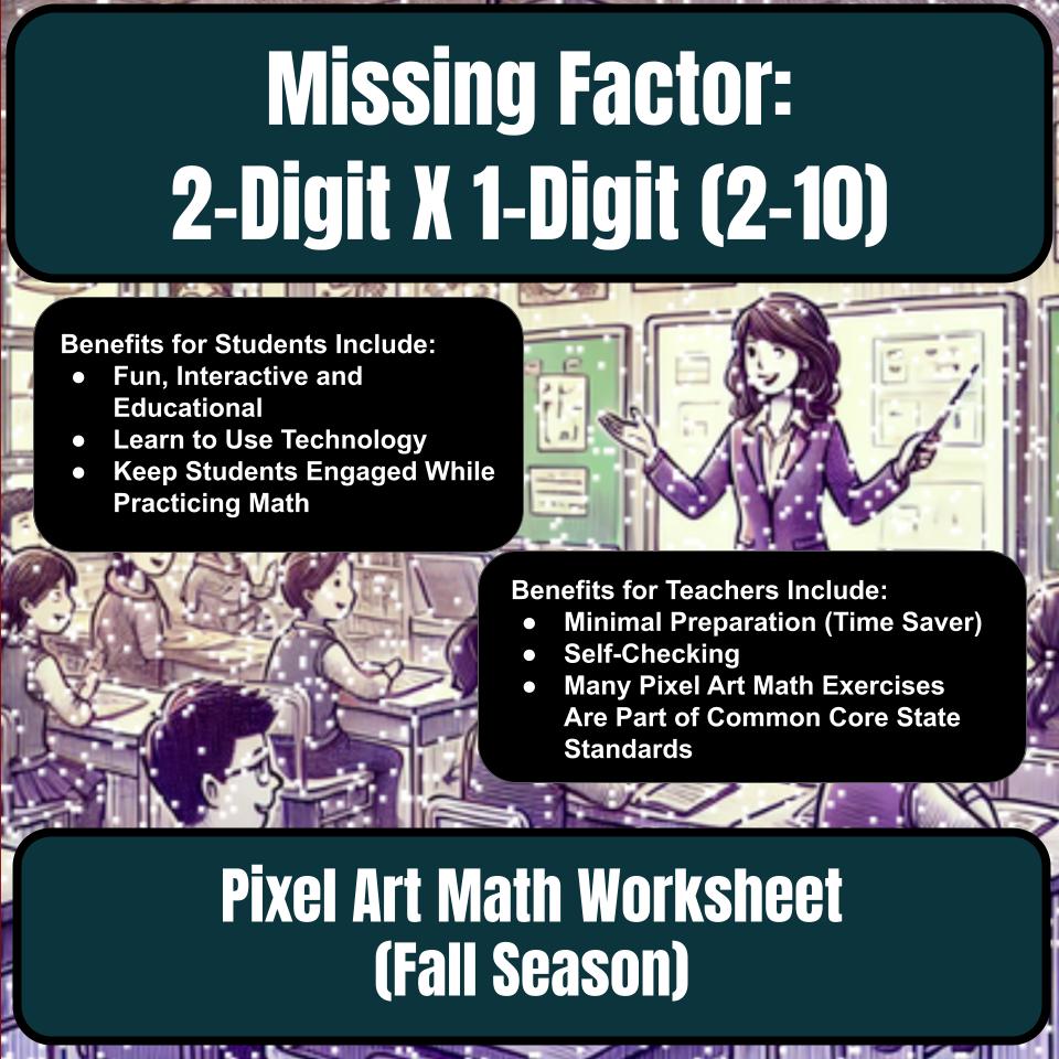 Multiply 2-Digit X 1-Digit, Missing Factor 2–10 Mystery Picture P0218