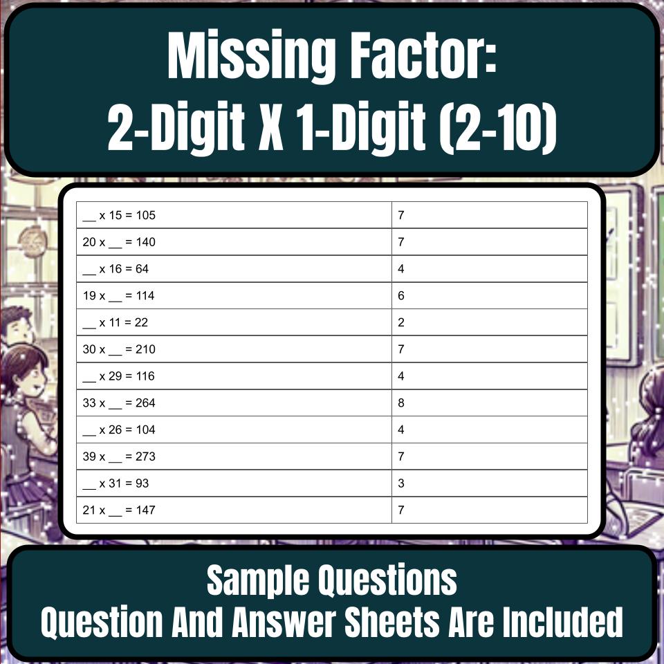 Multiply 2-Digit X 1-Digit, Missing Factor 2–10 Mystery Picture P0218