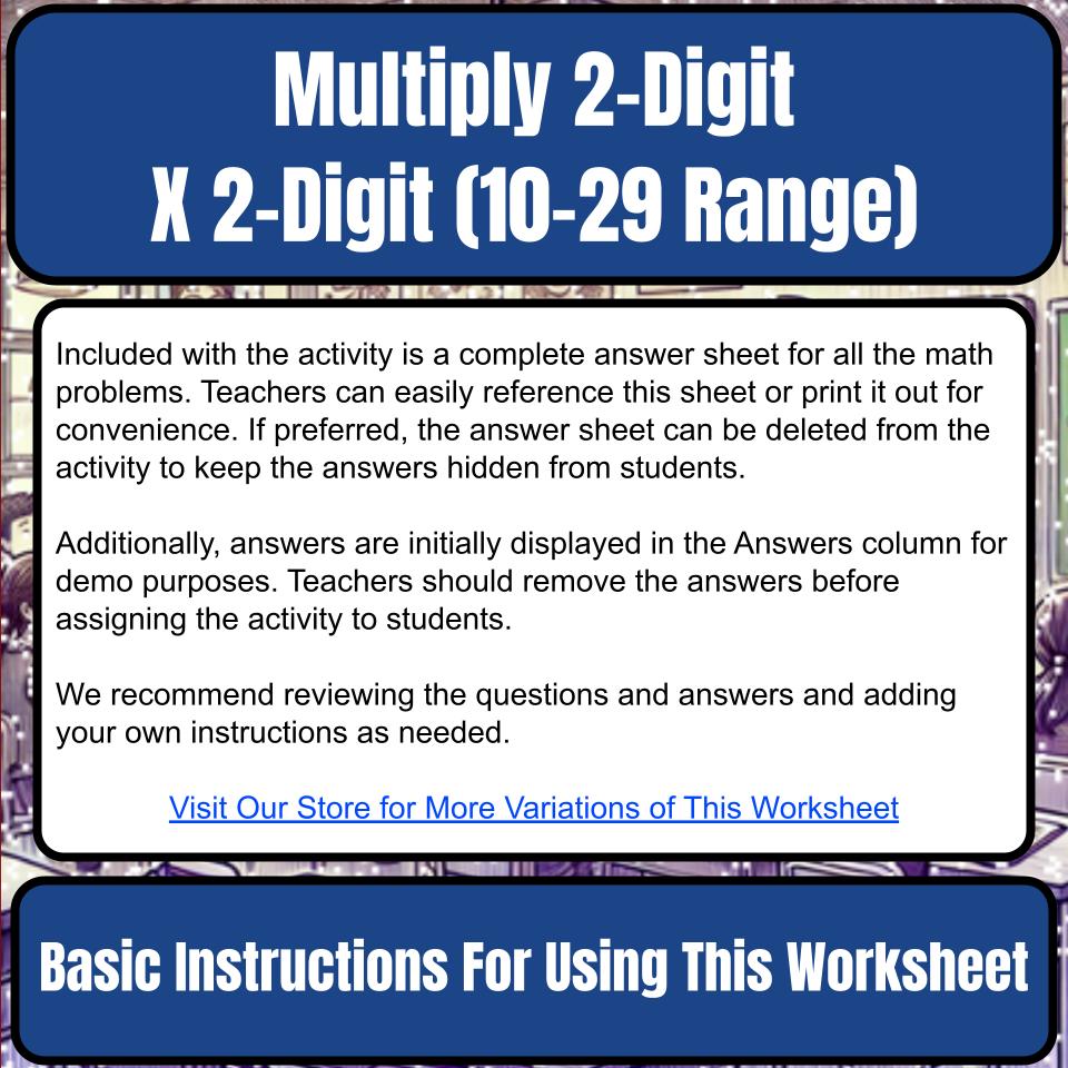 Multiply 2-Digit X 2-Digit (10–29 Range) Mystery Picture P0219