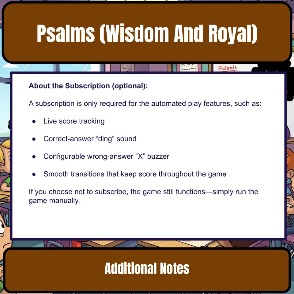 Psalms (Wisdom And Royal) Feud Review BF0022