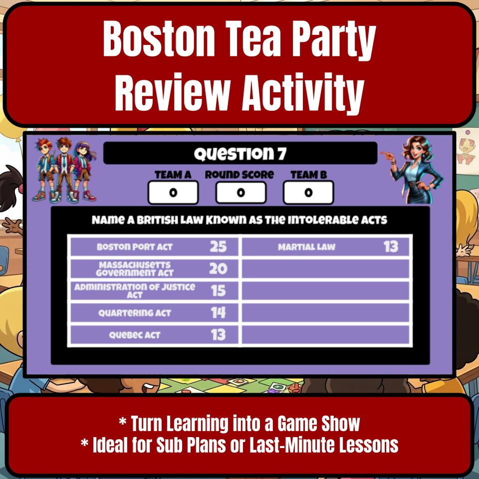 Boston Tea Party Family Feud Game Social Studies Review Activity CF0220