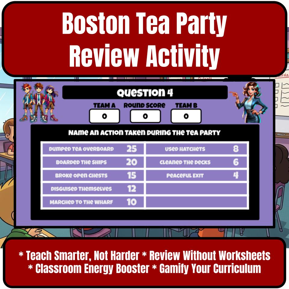 Boston Tea Party Family Feud Game Social Studies Review Activity CF0220