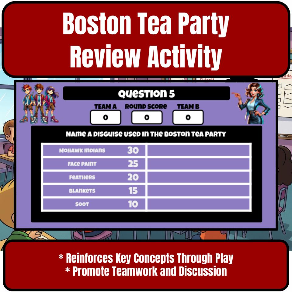 Boston Tea Party Family Feud Game Social Studies Review Activity CF0220