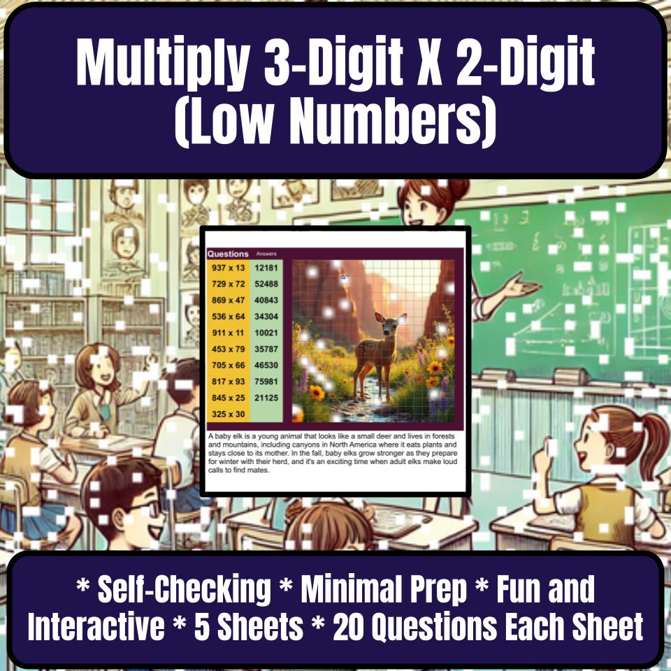 Multiply 3-Digit X 2-Digit (Low Numbers) Mystery Picture P0221