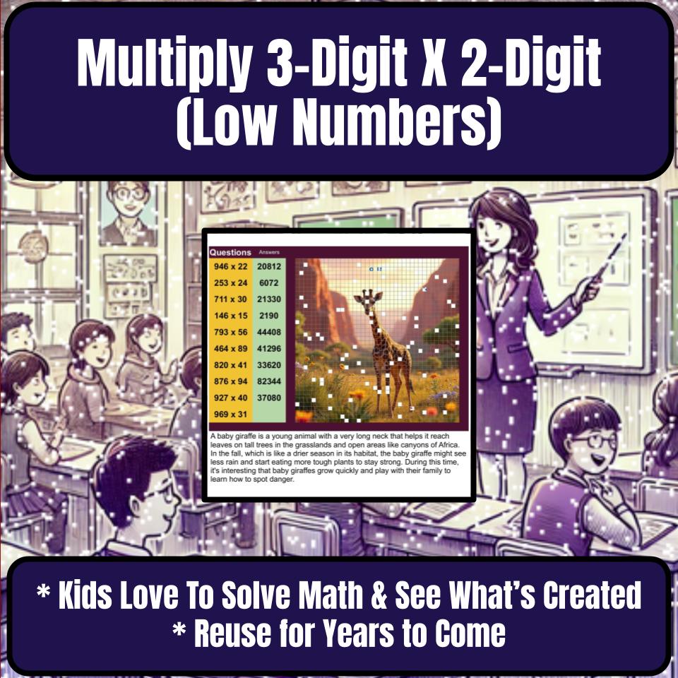 Multiply 3-Digit X 2-Digit (Low Numbers) Mystery Picture P0221