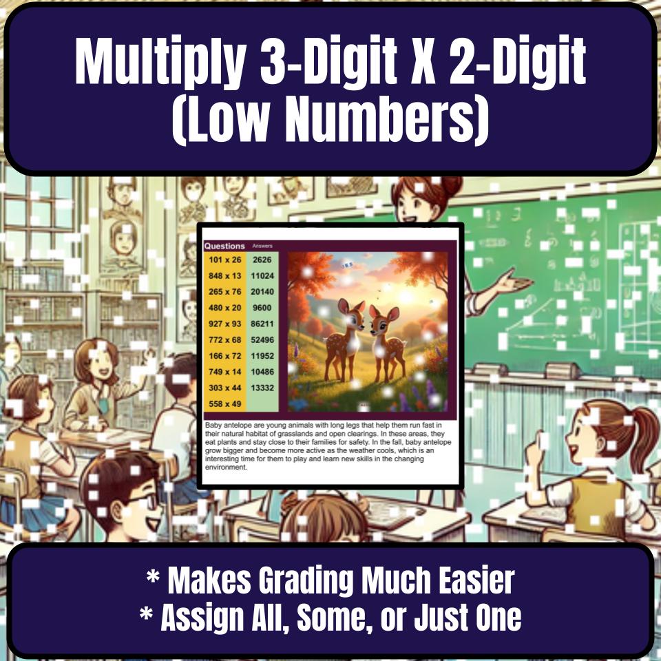Multiply 3-Digit X 2-Digit (Low Numbers) Mystery Picture P0221