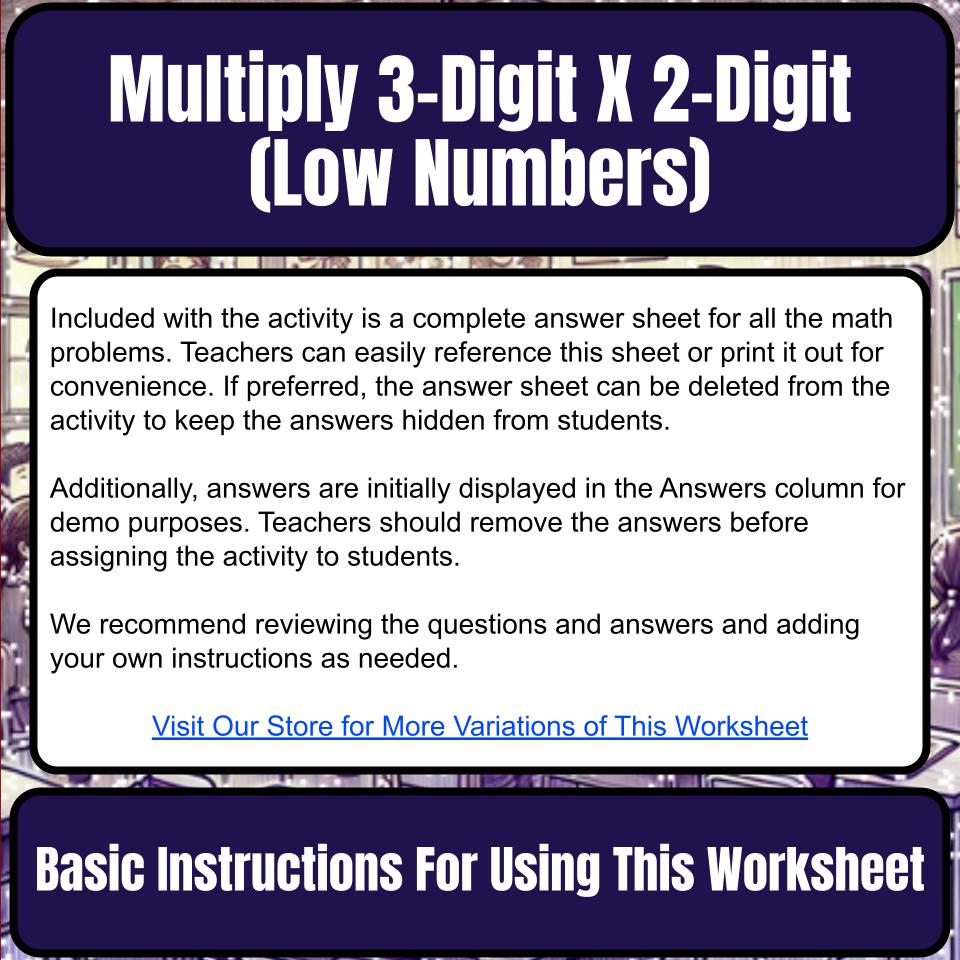 Multiply 3-Digit X 2-Digit (Low Numbers) Mystery Picture P0221