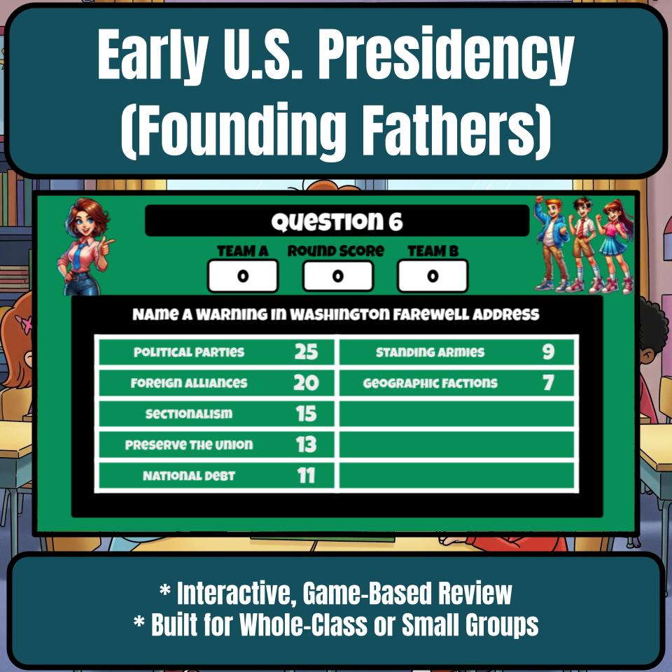 Early U.S. Presidency (Founding Fathers) Social Studies Feud Review CF0224