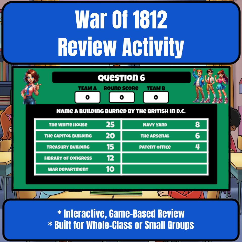 War Of 1812 Family Feud Game Social Studies Review Activity CF0225
