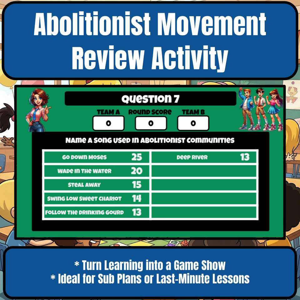 Abolitionist Movement Family Feud Game Social Studies Review Activity CF0226