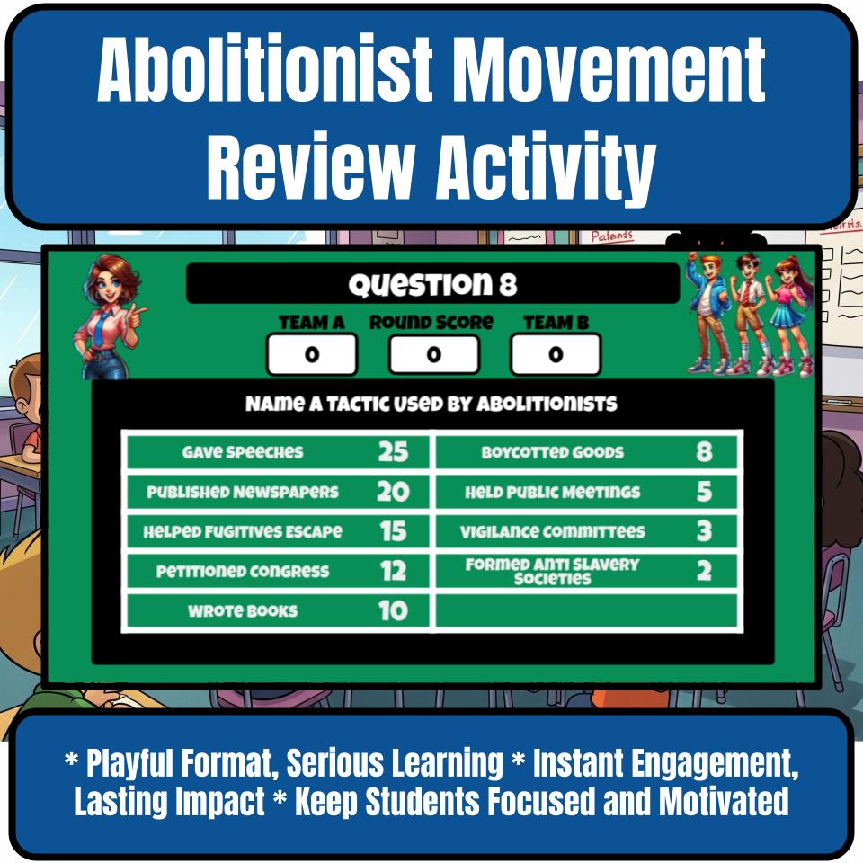 Abolitionist Movement Family Feud Game Social Studies Review Activity CF0226