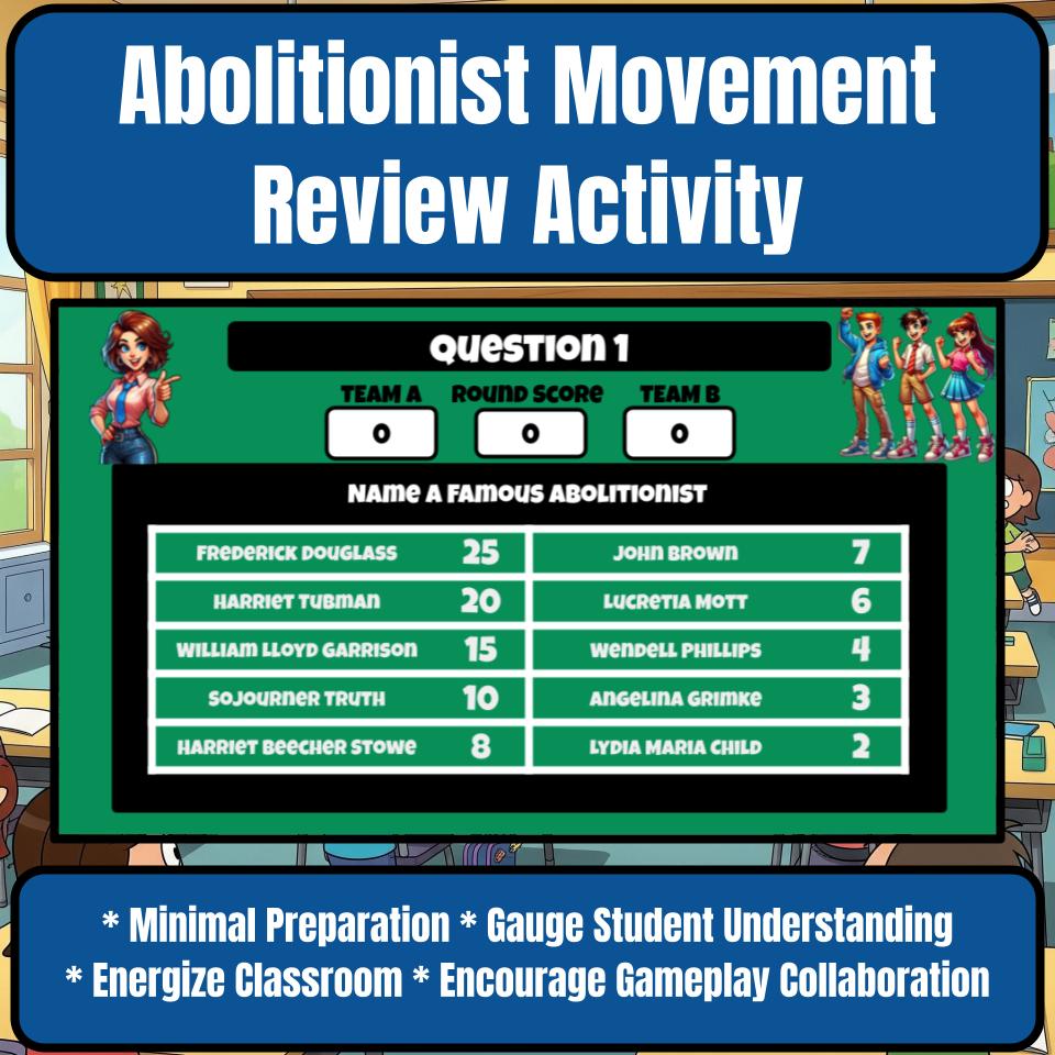Abolitionist Movement Family Feud Game Social Studies Review Activity CF0226