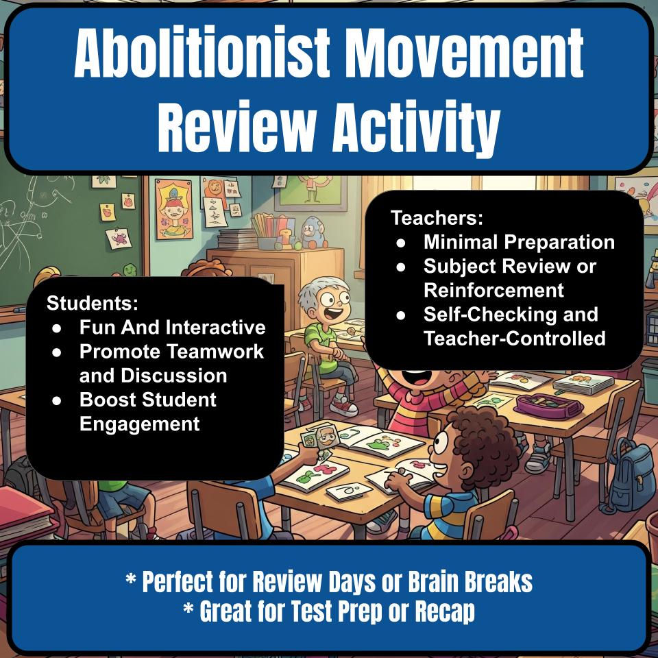 Abolitionist Movement Family Feud Game Social Studies Review Activity CF0226