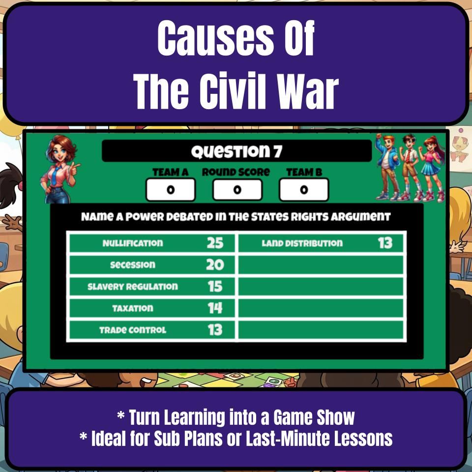 Causes Of The Civil War Family Feud Game Social Studies Review Activity CF0227