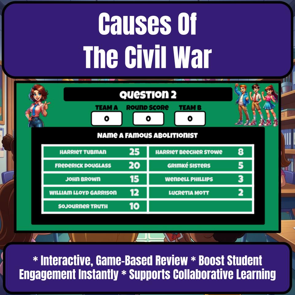 Causes Of The Civil War Family Feud Game Social Studies Review Activity CF0227