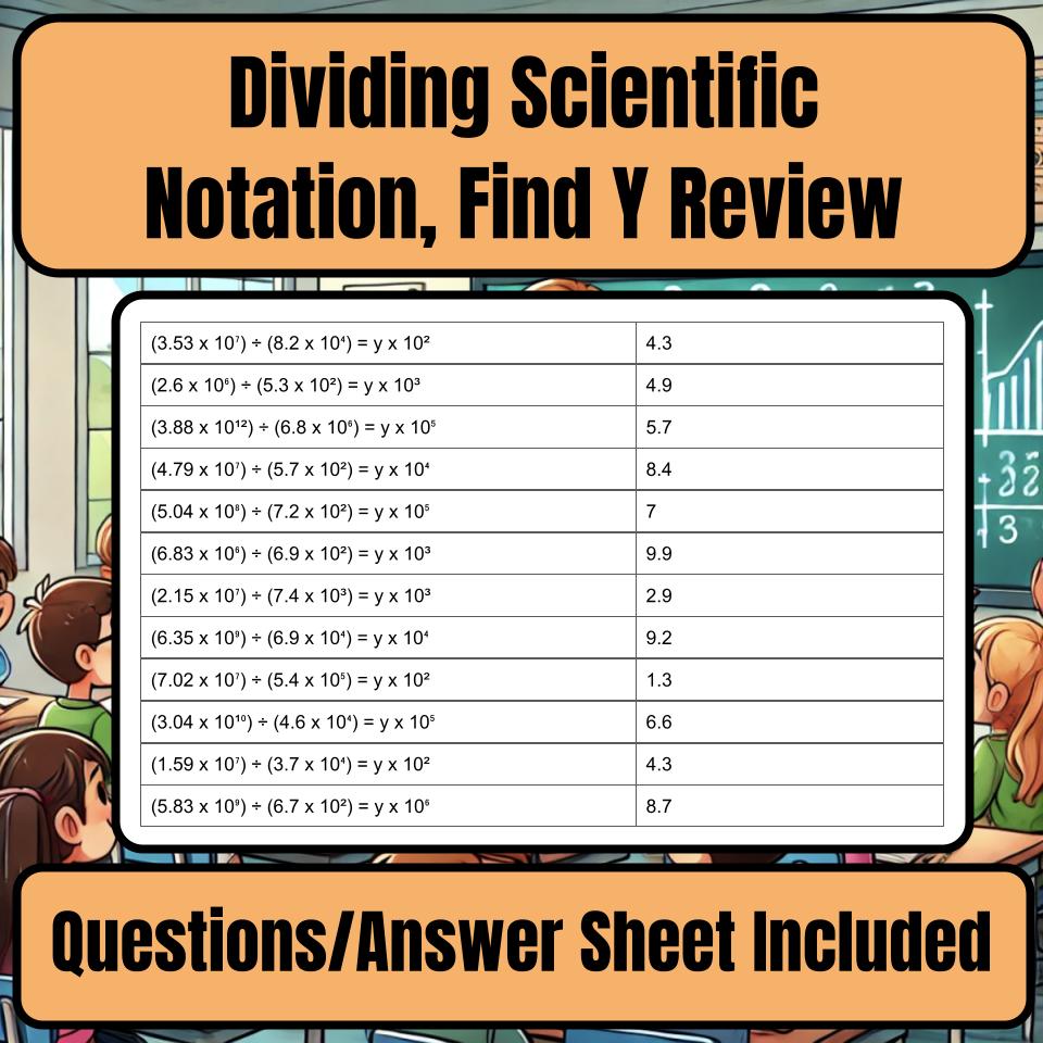 Jeopardy Dividing Scientific Notation, Find Y Math Review Activity I0023