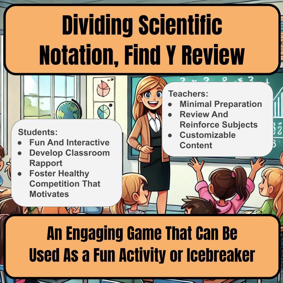 Jeopardy Dividing Scientific Notation, Find Y Math Review Activity I0023