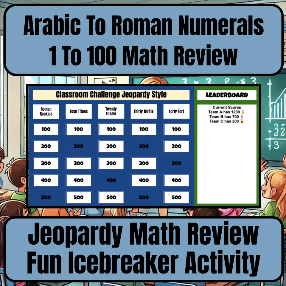 Jeopardy Arabic To Roman Numerals 1 To 100 Math Review Activity I0026