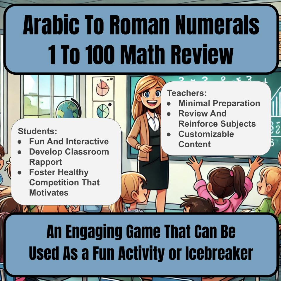 Jeopardy Arabic To Roman Numerals 1 To 100 Math Review Activity I0026