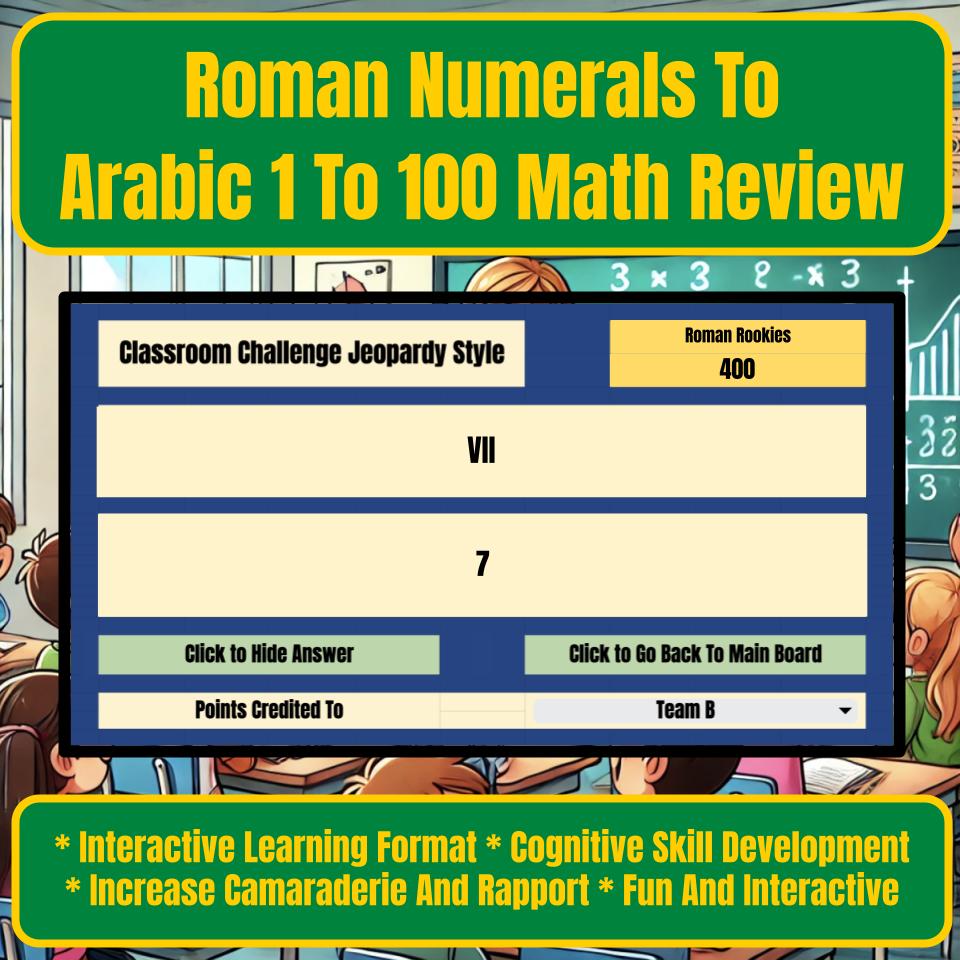 Jeopardy Roman Numerals To Arabic 1 To 100 Math Review I0027