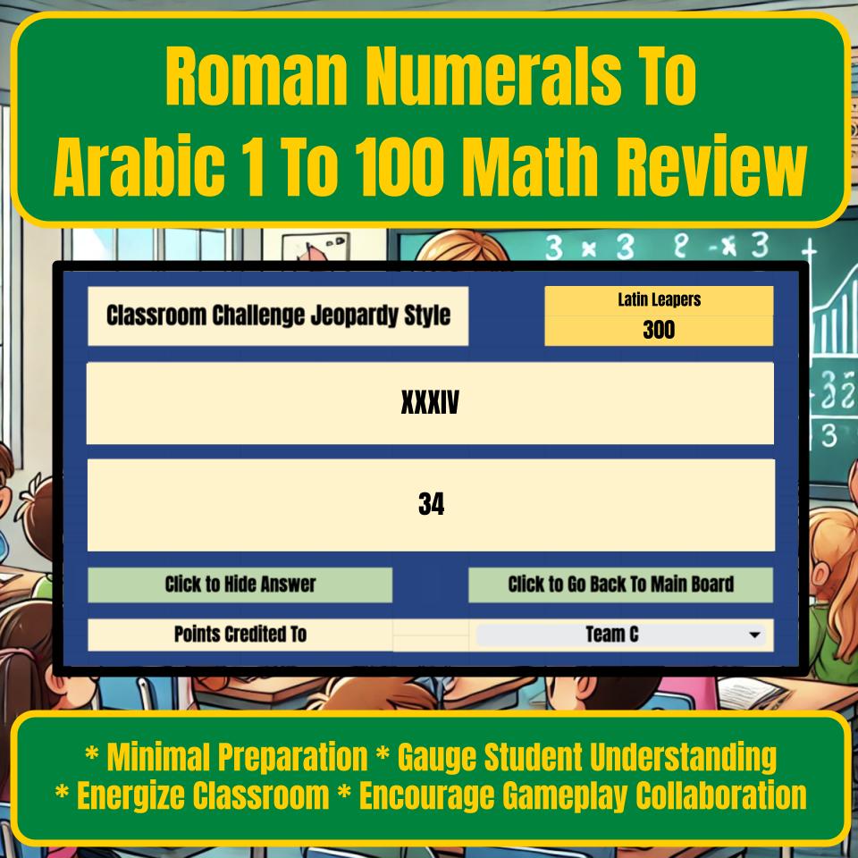 Jeopardy Roman Numerals To Arabic 1 To 100 Math Review I0027
