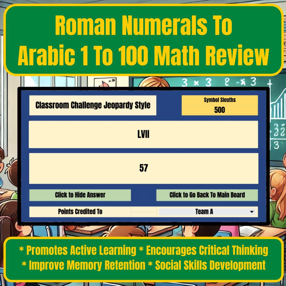 Jeopardy Roman Numerals To Arabic 1 To 100 Math Review I0027