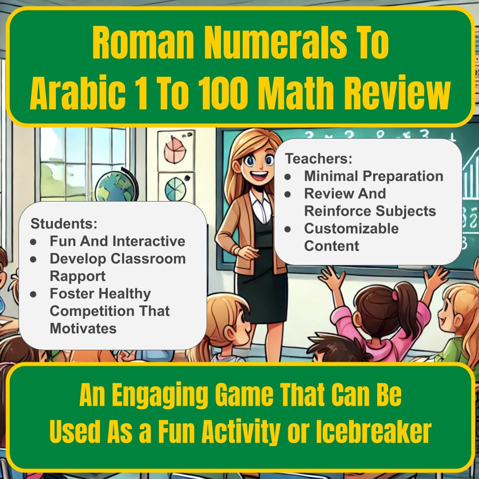 Jeopardy Roman Numerals To Arabic 1 To 100 Math Review I0027