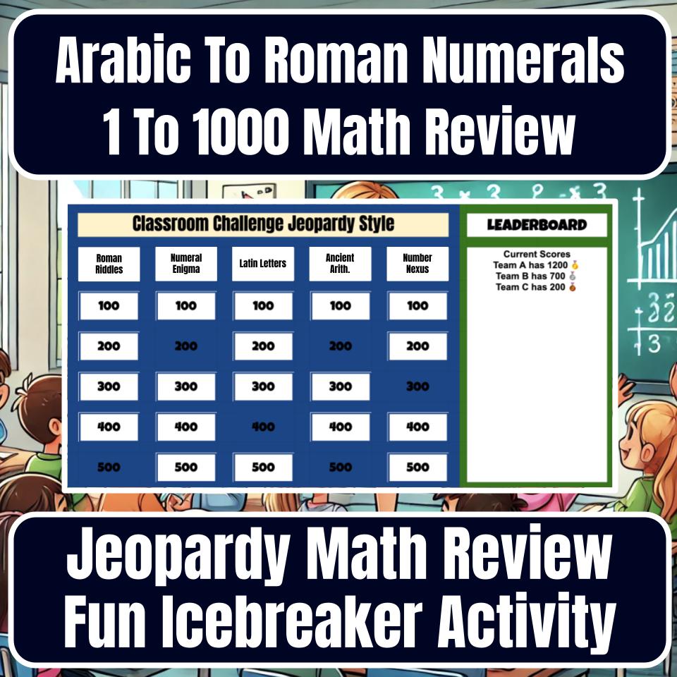 Jeopardy Arabic To Roman Numerals 1 To 1000 Math Review Activity I0029