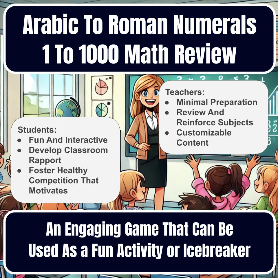 Jeopardy Arabic To Roman Numerals 1 To 1000 Math Review Activity I0029