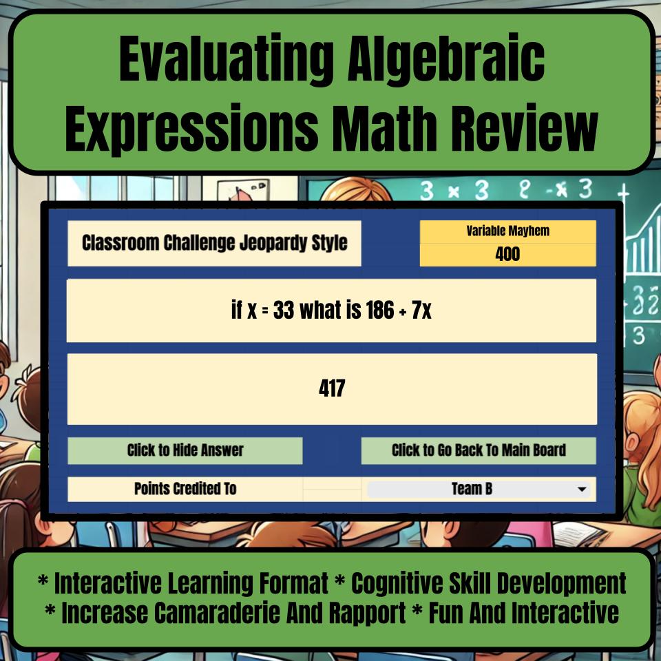 Evaluating Algebraic Expressions Jeopardy Math Review I0003