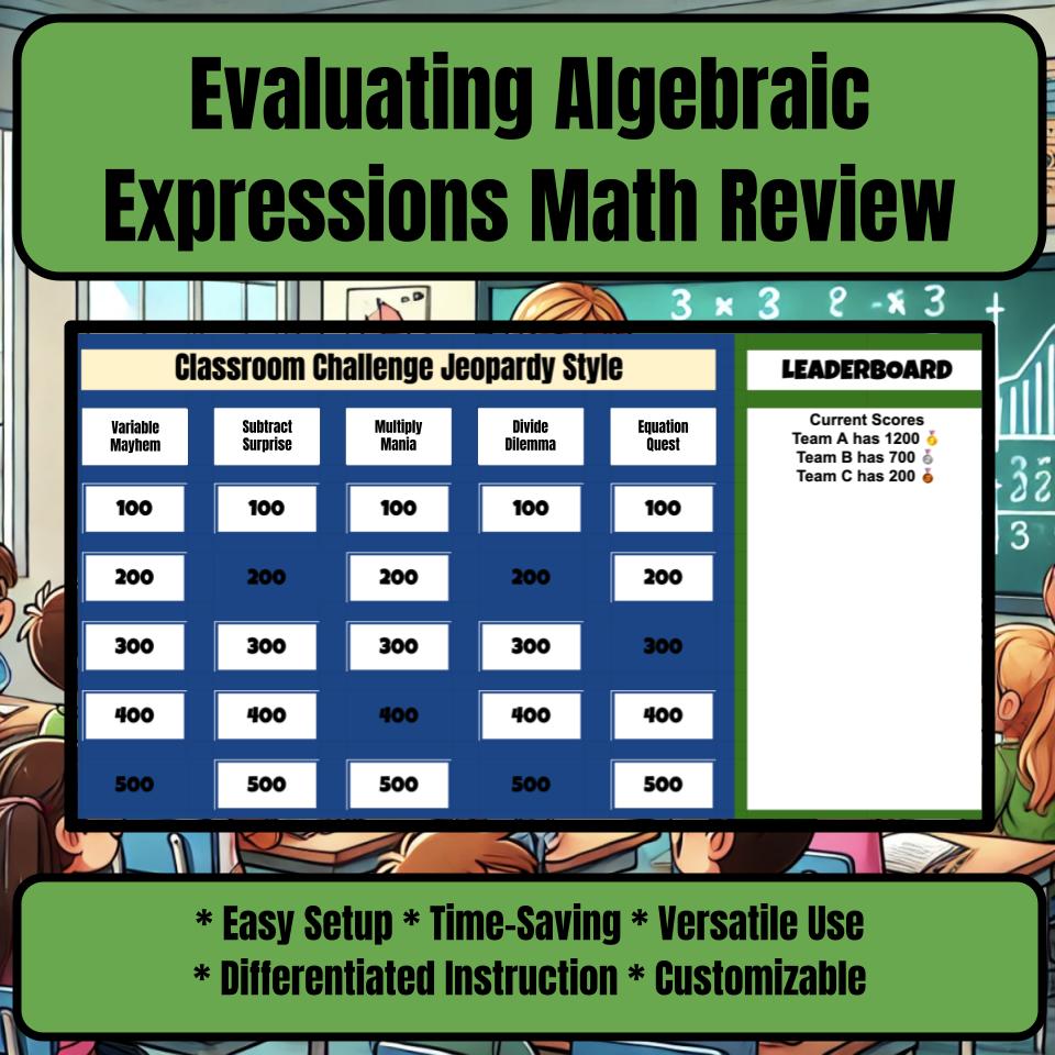 Evaluating Algebraic Expressions Jeopardy Math Review I0003