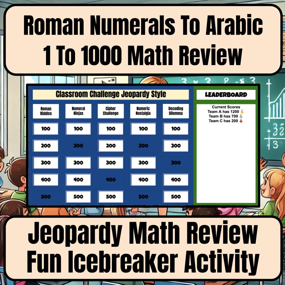 Jeopardy Roman Numerals To Arabic 1 To 1000 Math Review I0030