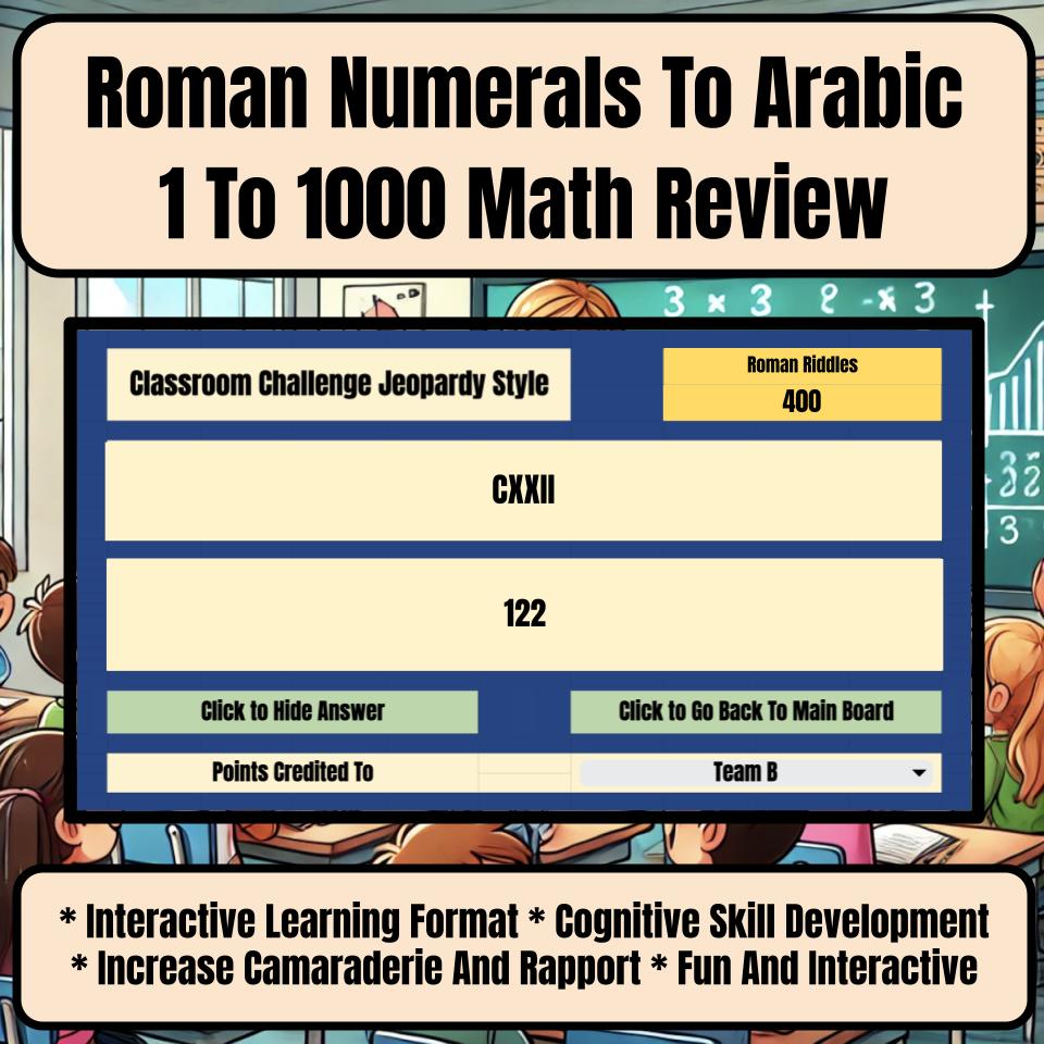 Jeopardy Roman Numerals To Arabic 1 To 1000 Math Review I0030