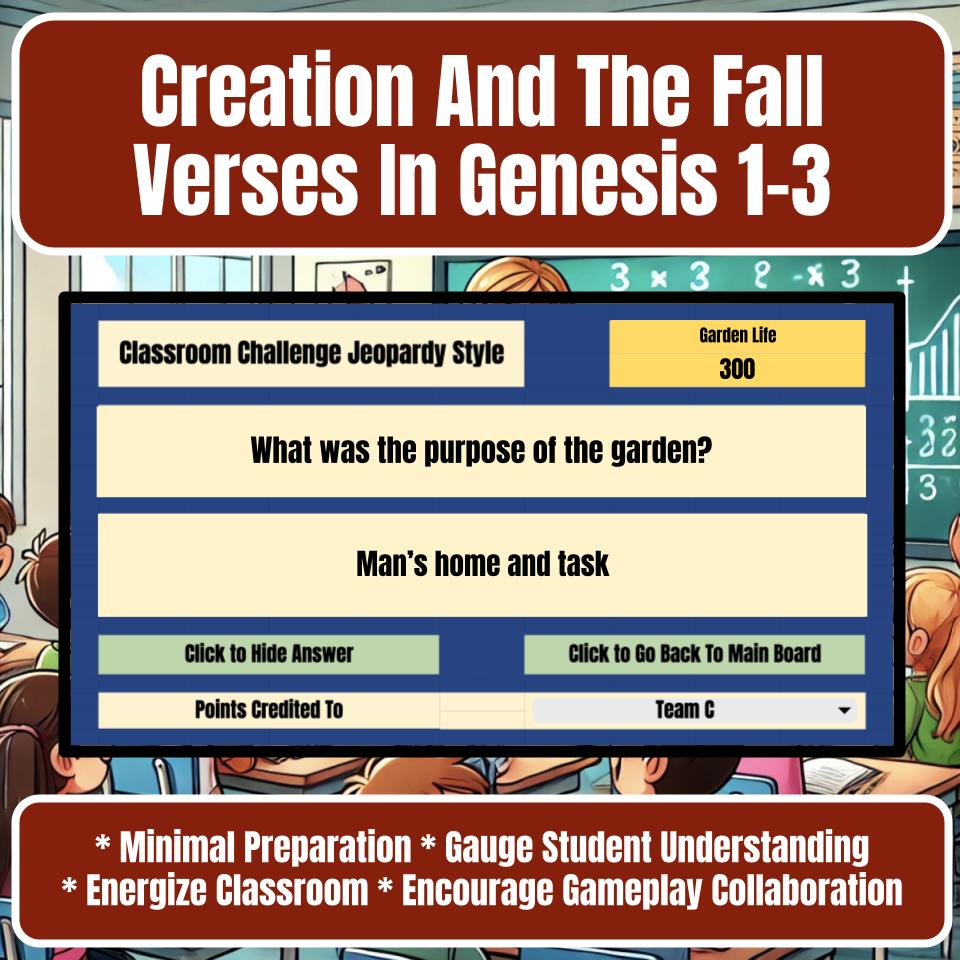 Creation And The Fall Verses In Genesis 1-3 Jeopardy Bible B0030